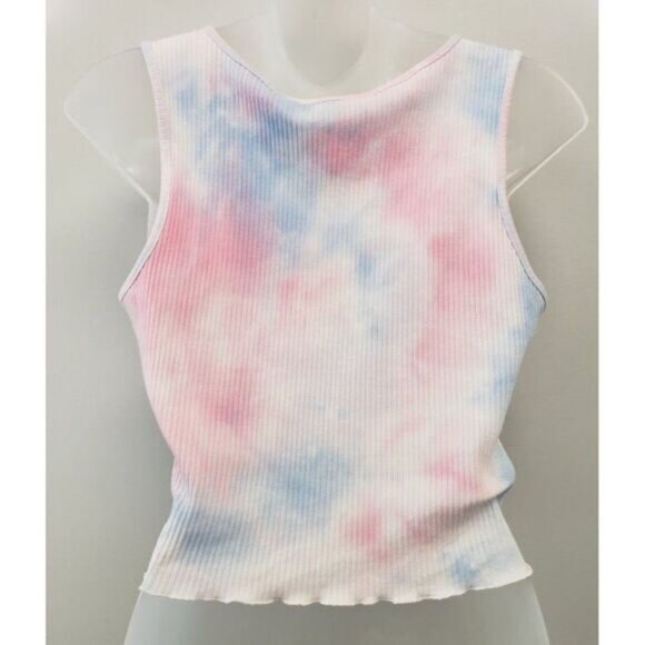 BCBGeneration Tie-Dye Crop Top Women's SMALL Pink White Blue Stretch Cotton NEW - Picture 9 of 10